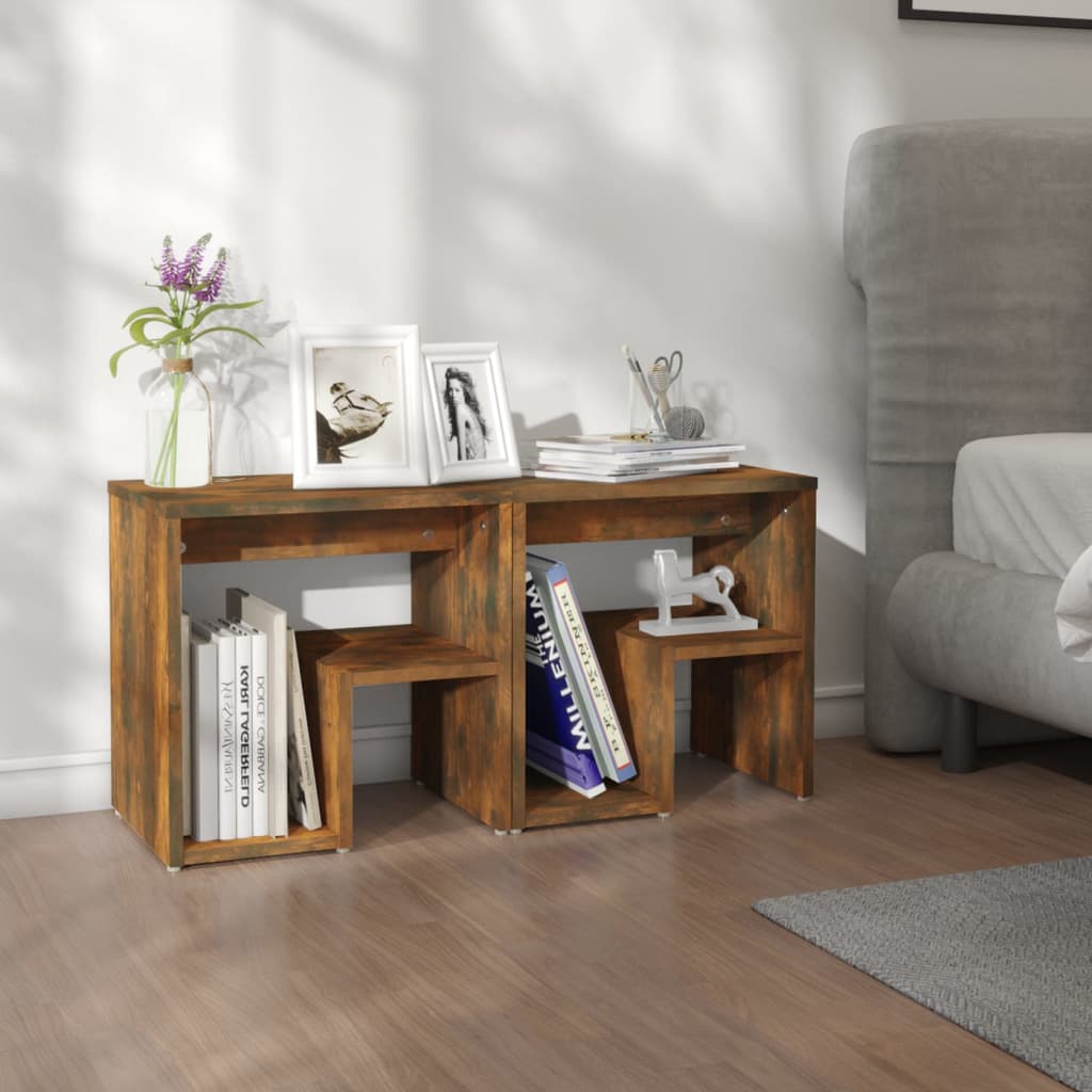 Bedside Table - DAWSON Dallas 2 Piece Nightstand Smoked Oak 40cm