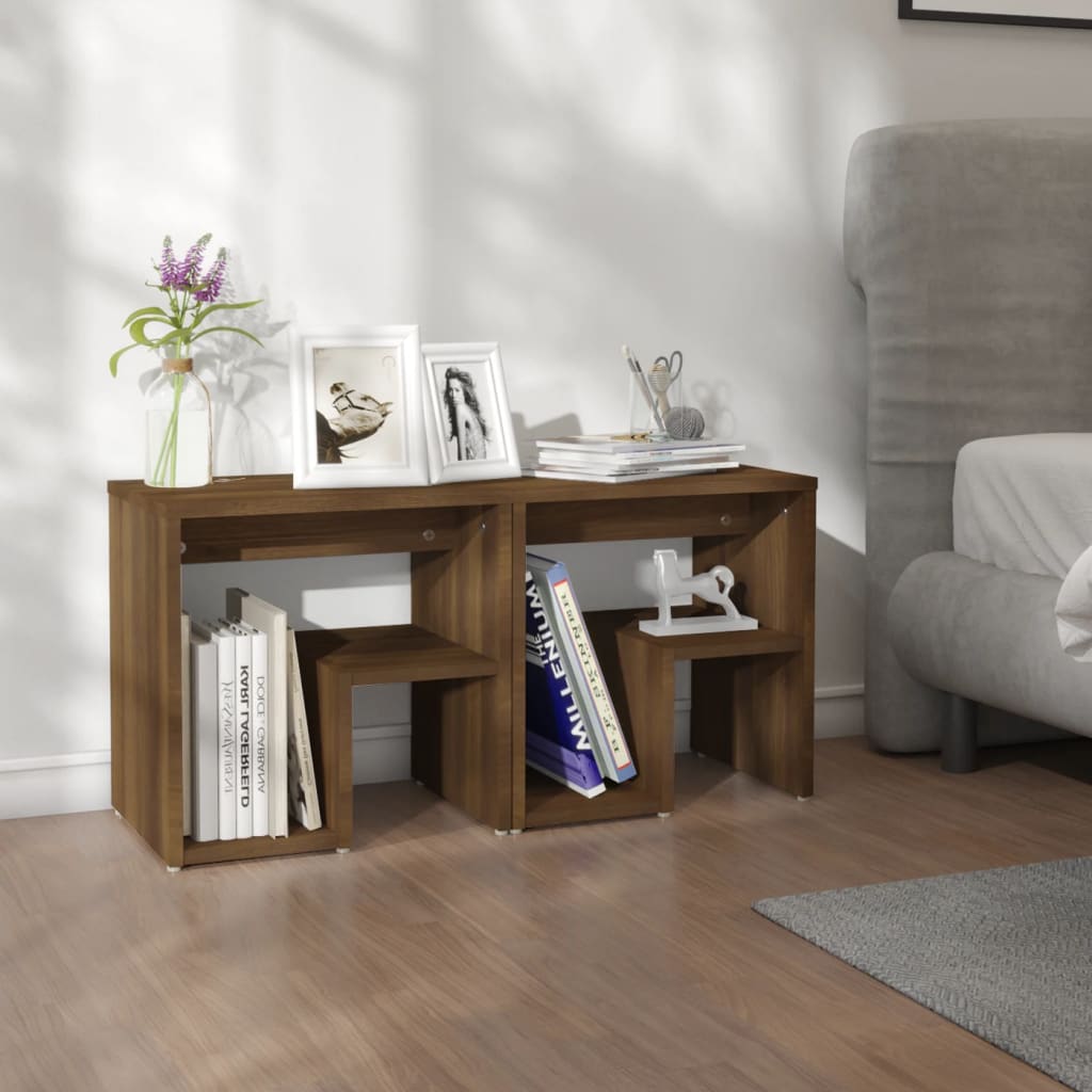 Bedside Table - DAWSON Dallas 2 Piece Nightstand Brown Oak 40cm