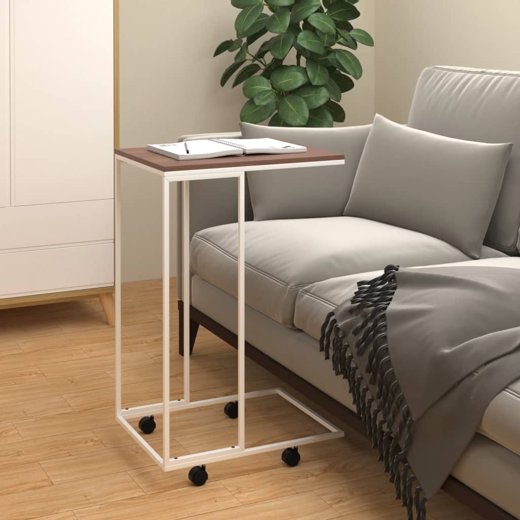 Side Table with Wheels White 40x30x63.5 cm Engineered Wood