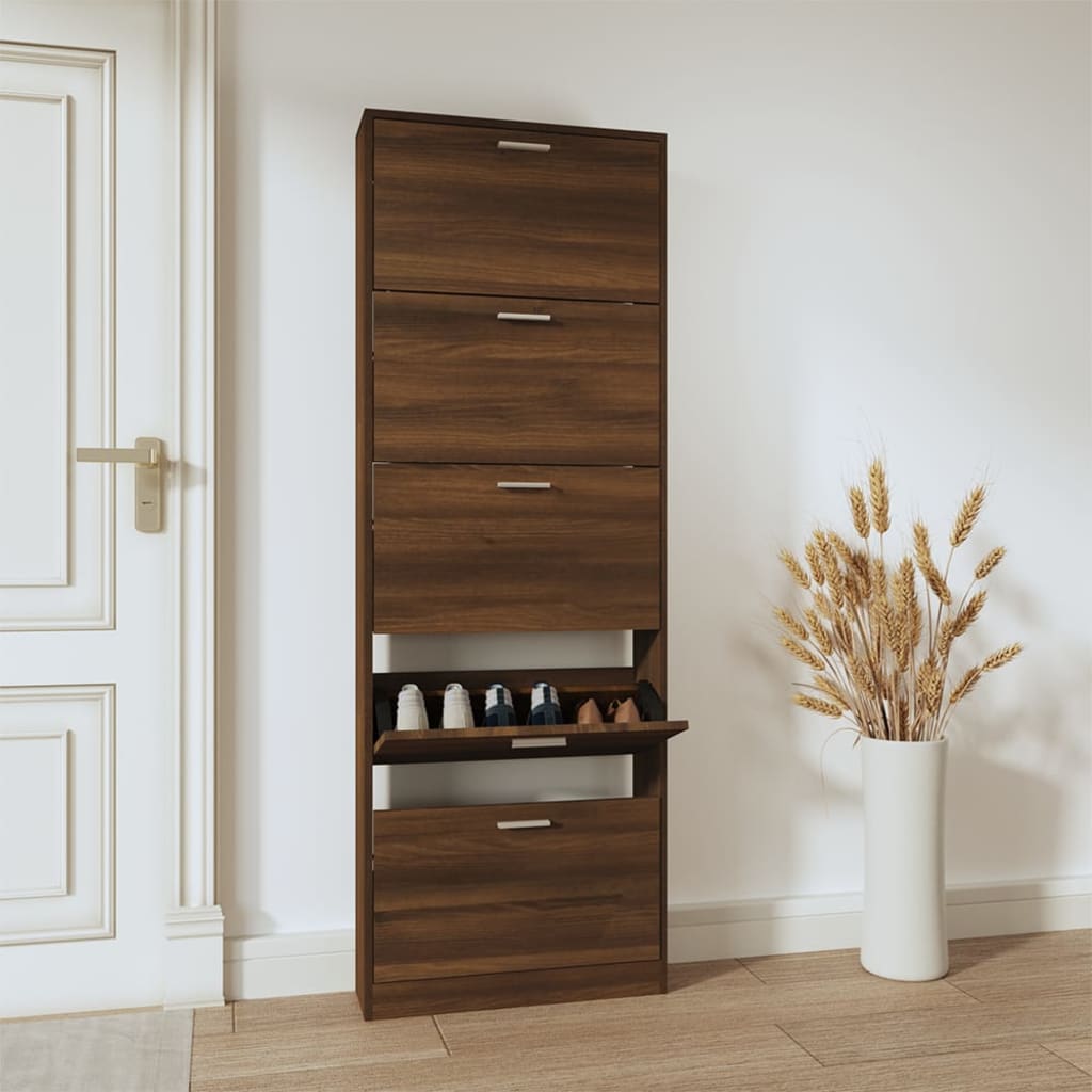 Shoe Cabinet Brown Oak 59x17x169cm Engineered Wood