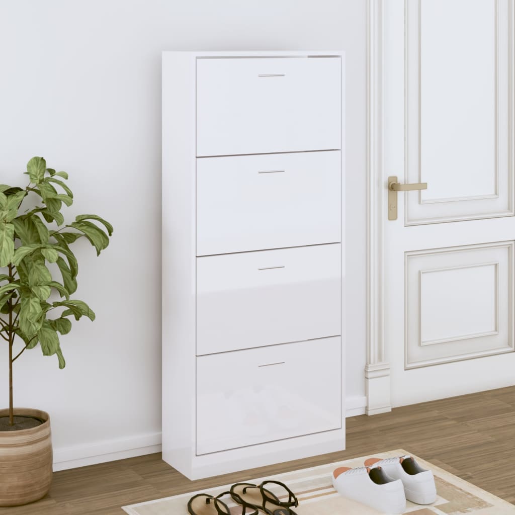 Shoe Cabinet High Gloss White 63x24x147cm Engineered Wood