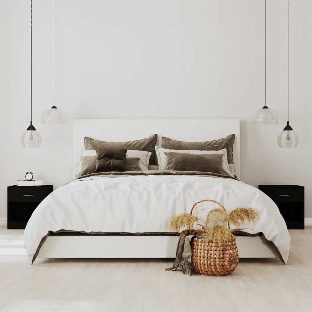 Bedside Table - Venetia 2 Piece Nightstand Black 36.5cm