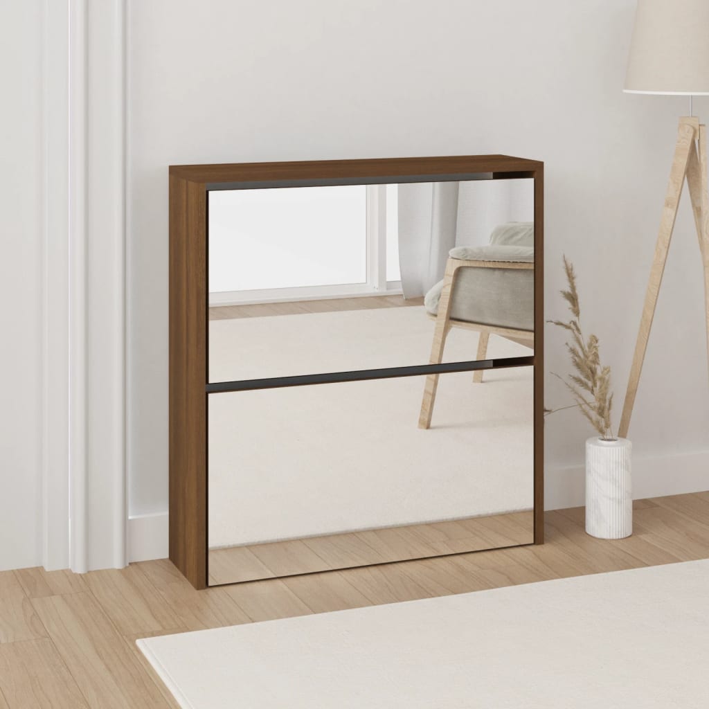 Shoe Cabinet with Mirror 2-Layer Brown Oak 63x17x67cm