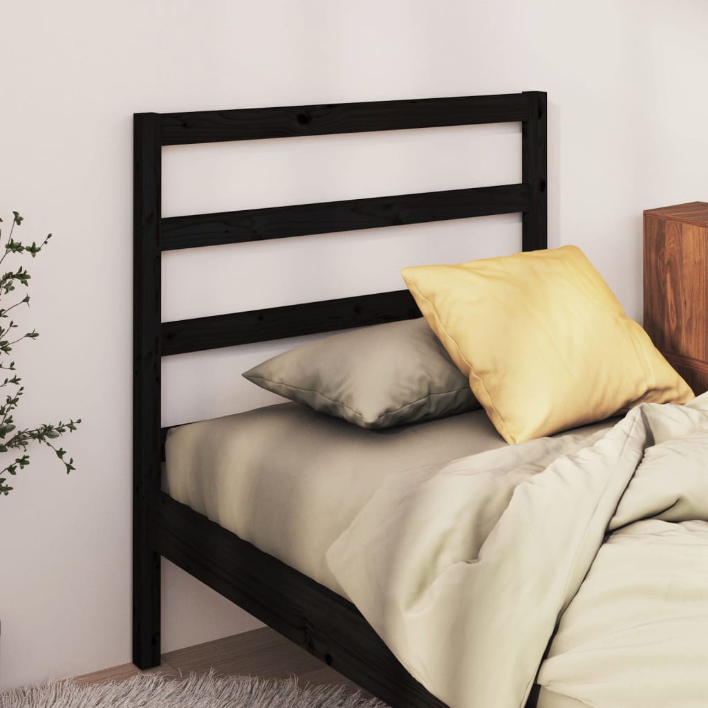 Bed Headboard Black 96x4x100cm Solid Wood Pine