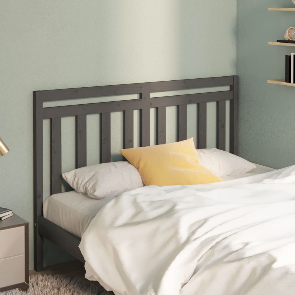 Bed Headboard Grey 141x4x100 cm Solid Wood Pine