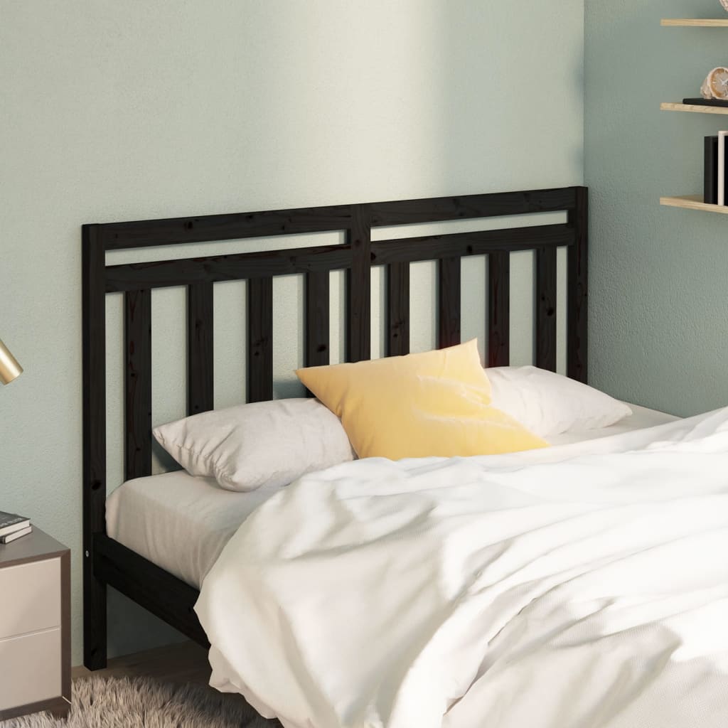 Bed Headboard Black 146x4x100 cm Solid Wood Pine