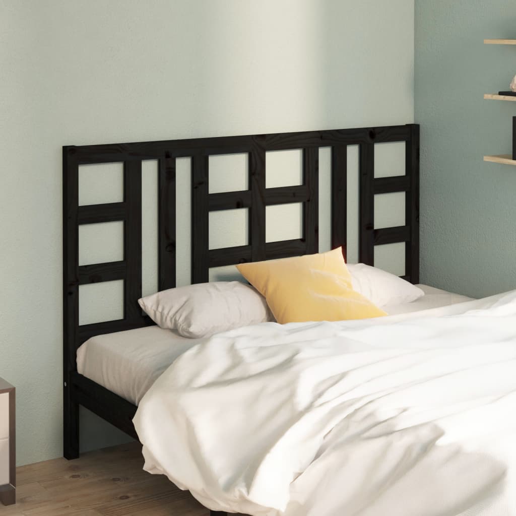 Bed Headboard Black 146x4x100cm Solid Wood Pine
