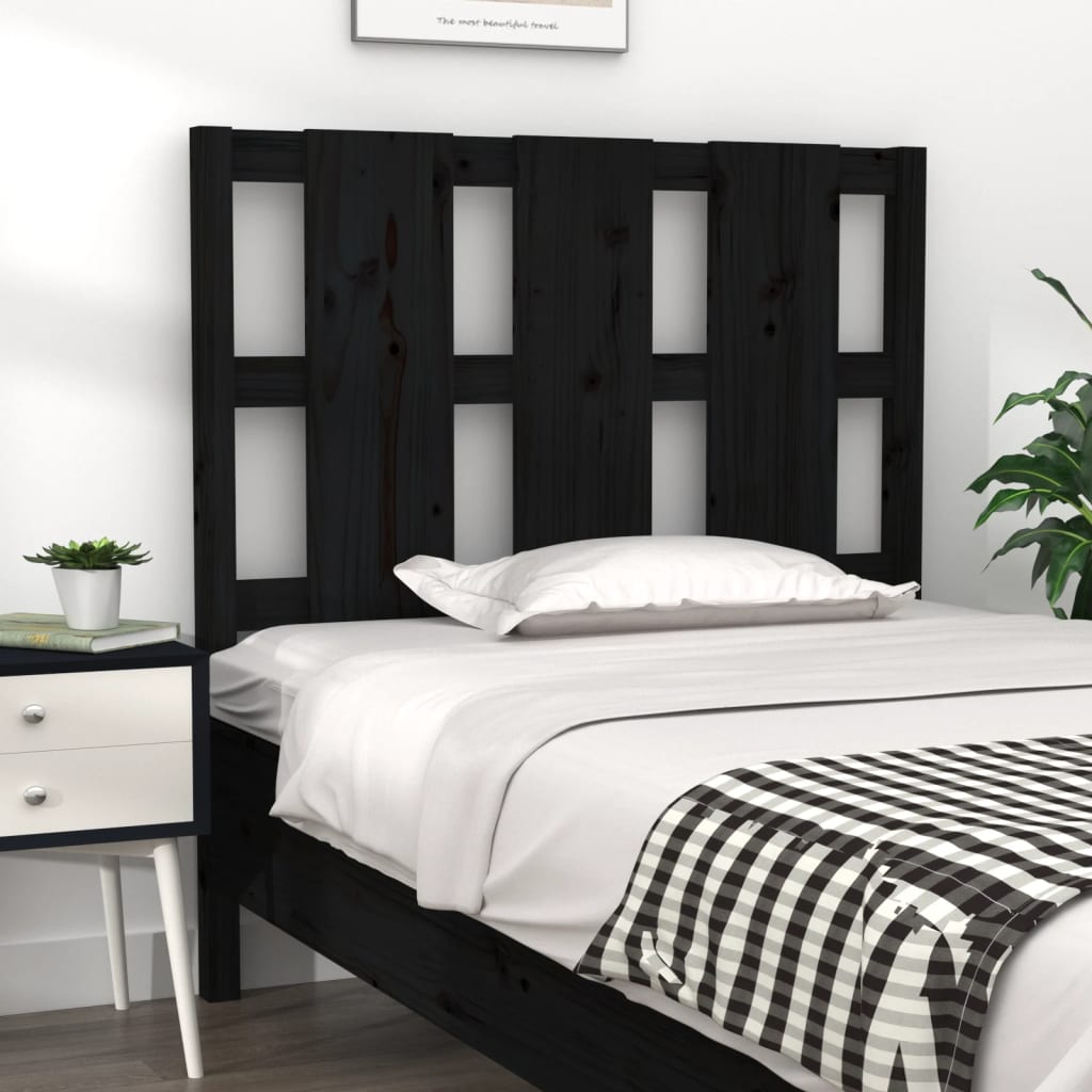 Bed Headboard Black 95.5x4x100cm Solid Wood Pine