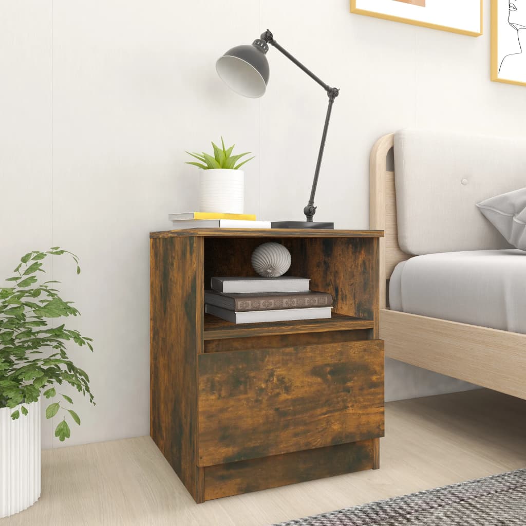 Bedside Table - MANNING Lee 2 Piece Nightstand Smoked Oak 40cm