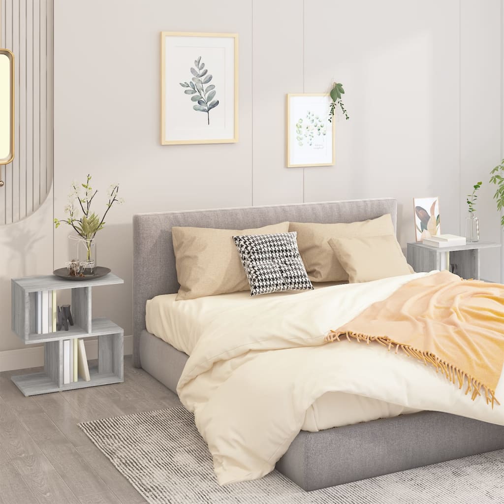 Bedside Table - CLEVELAND 2 Piece Nightstand Grey Sonoma 50cm