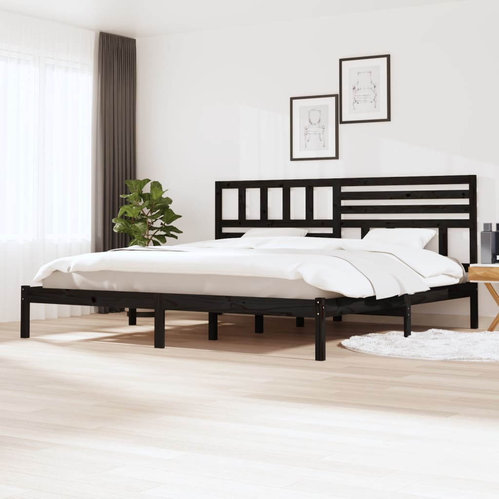Bed Frame Black Solid Wood Pine 200x200 cm