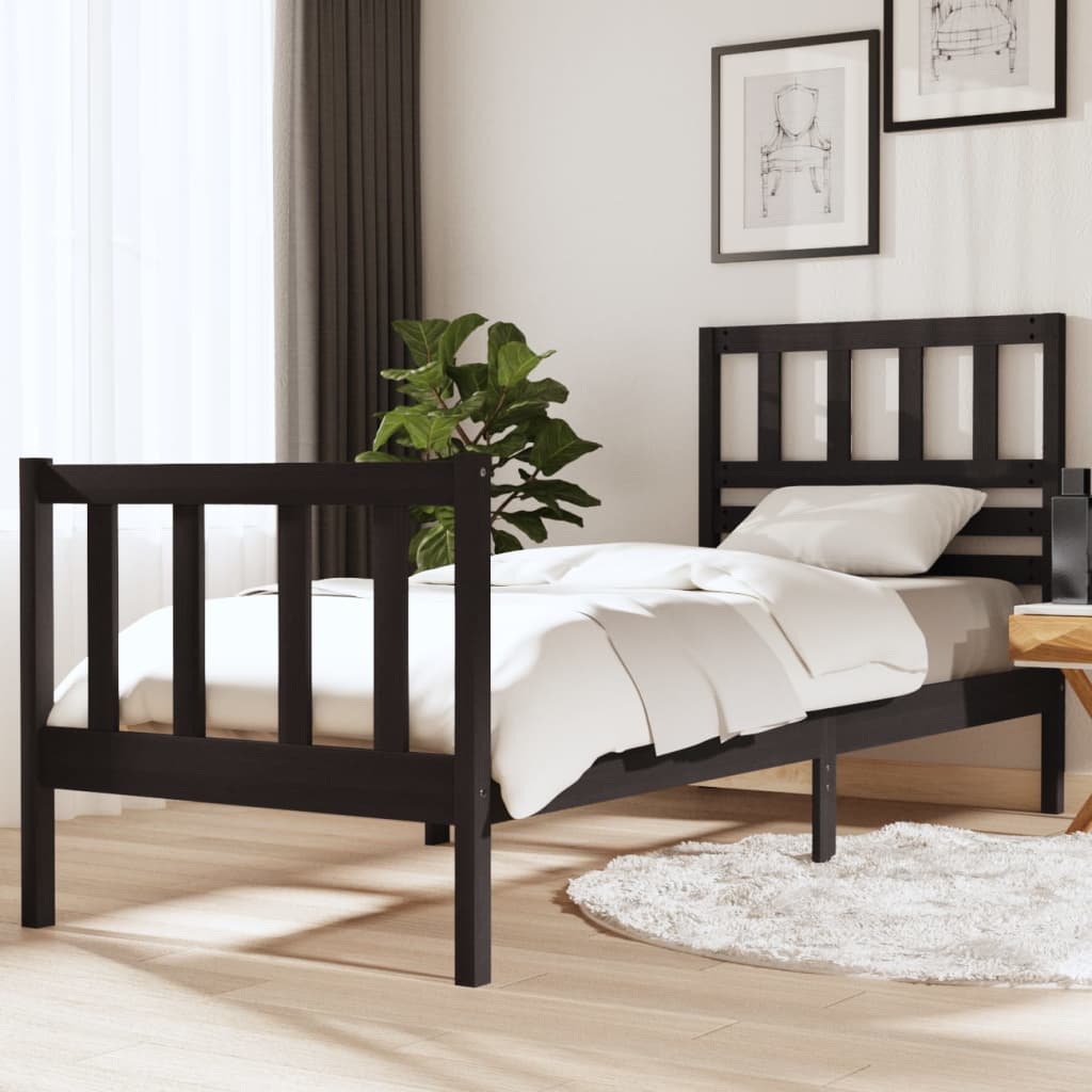 Bed Frame Black 75x190 cm Small Single Solid Wood