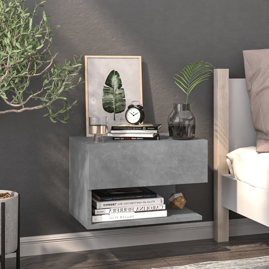 Bedside Table - Jemi Hal Nightstand Concrete Grey 46cm