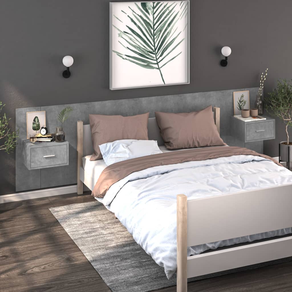 Bedside Table - Jemi Alf 2 Piece Nightstand Concrete Grey 32.5cm