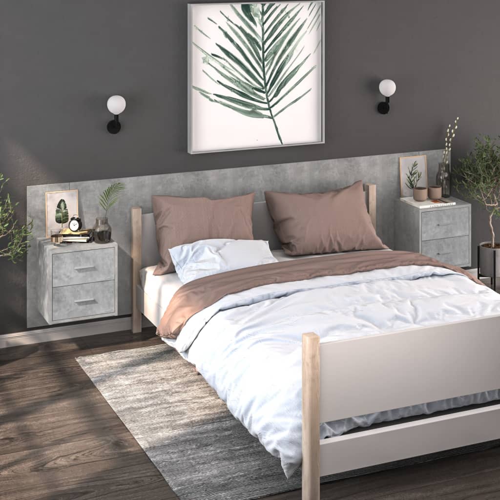 Bedside Table - Jemi Monty 2 Piece Nightstand Concrete Grey 48.5cm