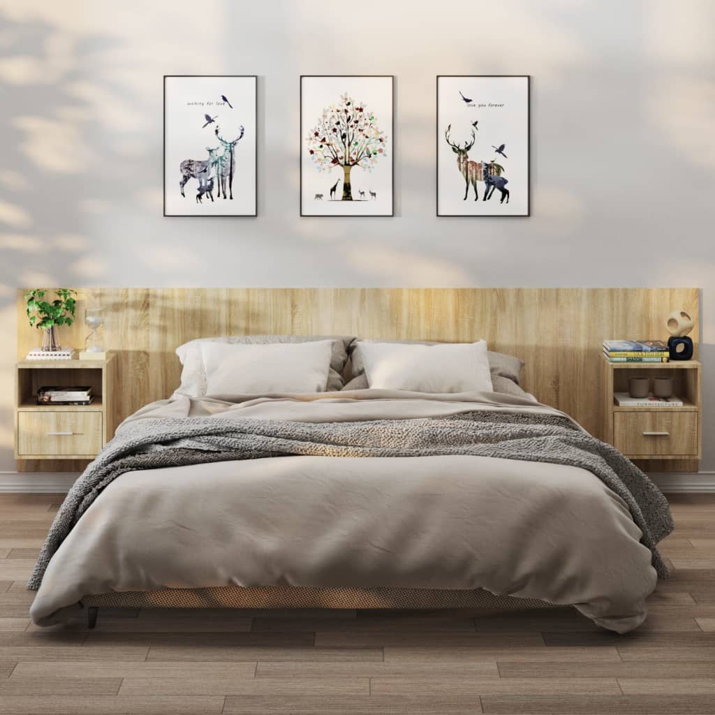 Bedside Table - Jemi Iris 2 Piece Nightstand Sonoma Oak 48.5cm