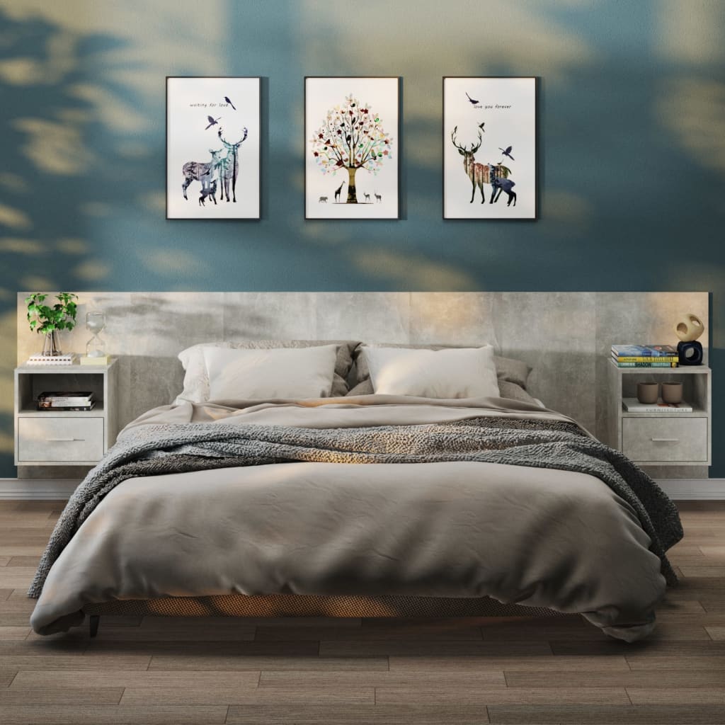 Bedside Table - Jemi Sid 2 Piece Nightstand Concrete Grey 48.5cm