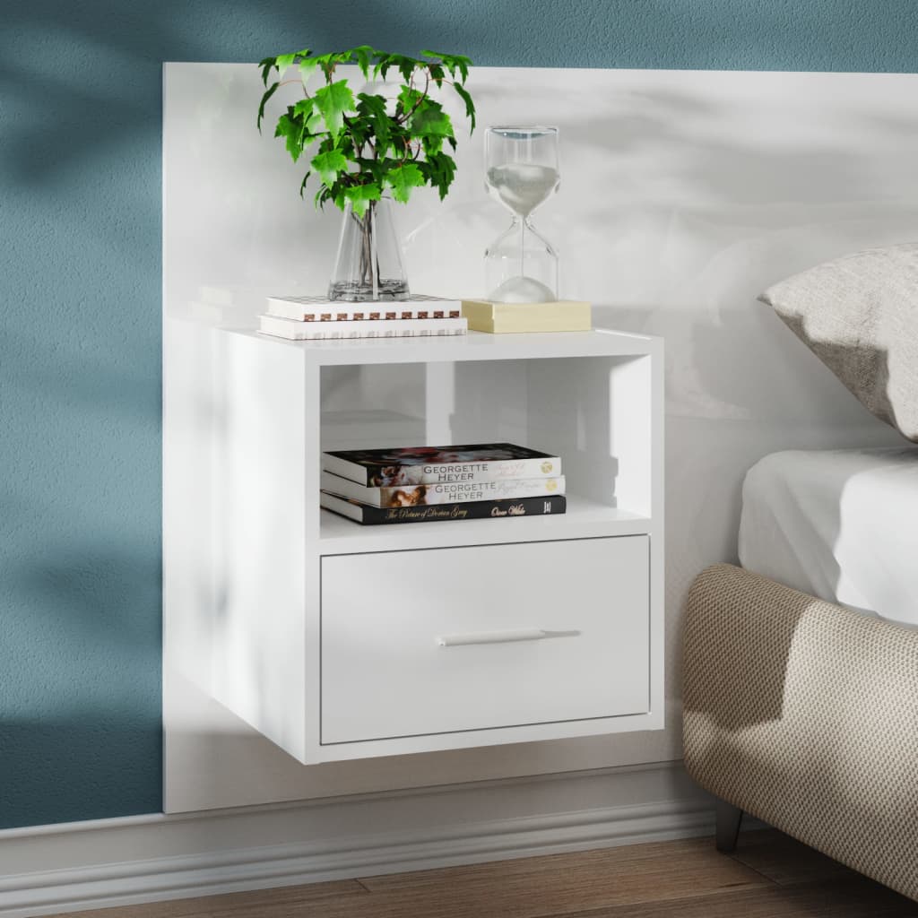 Bedside Table - Jemi Iris Nightstand High Gloss White 48.5cm
