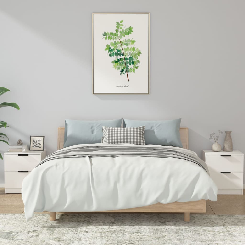 Bedside Table - LEONE Liv 2 Piece Nightstand White 45cm
