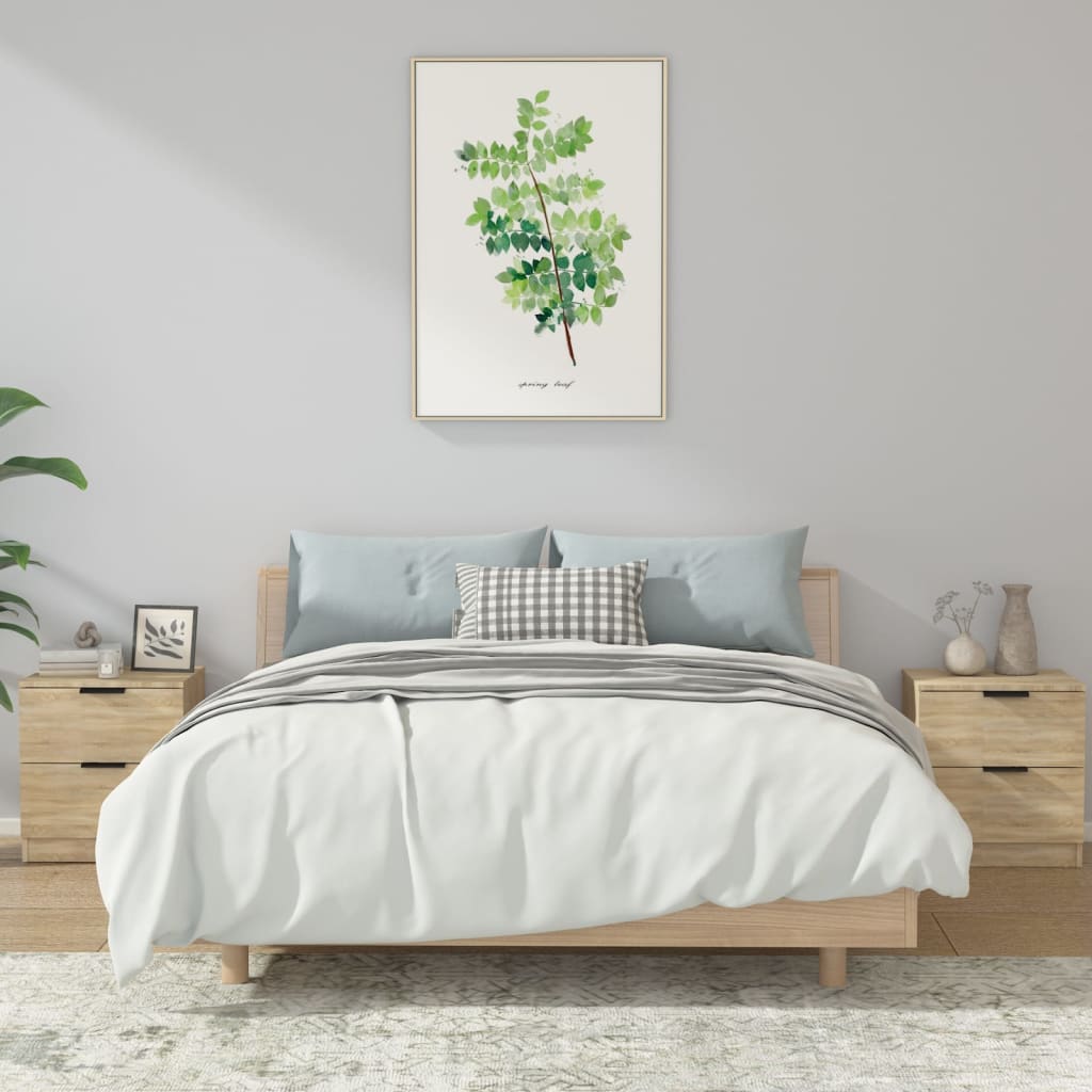 Bedside Table - LEONE Gene 2 Piece Nightstand Sonoma Oak 45cm