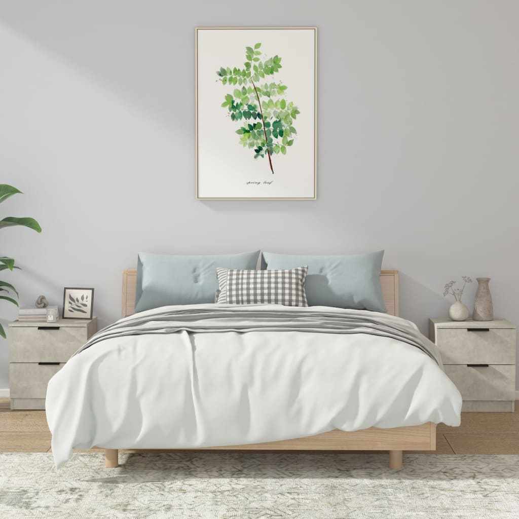 Bedside Table - LEONE Mac 2 Piece Nightstand Concrete Grey 39cm