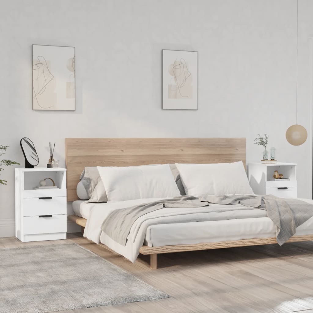 Bedside Table - LEONE Kit 2 Piece Nightstand White 40cm
