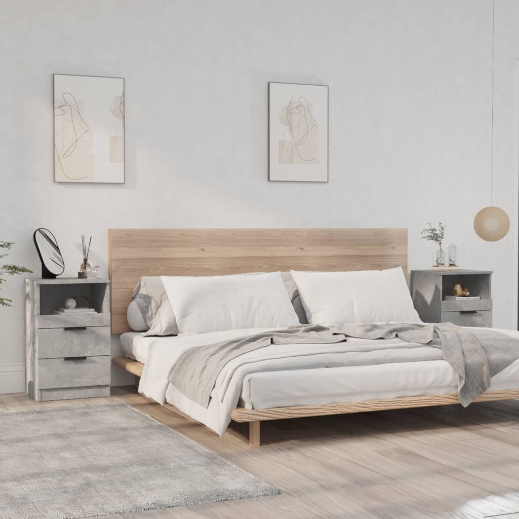 Bedside Table - LEONE Harrow 2 Piece Nightstand Concrete Grey 40cm