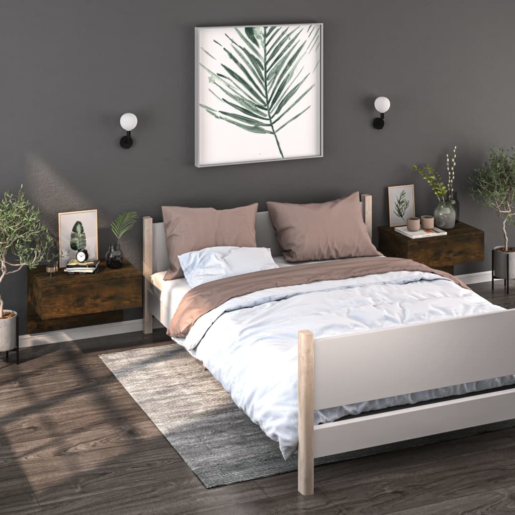 Bedside Table - Jemi Joe 2 Piece Nightstand Smoked Oak 60cm