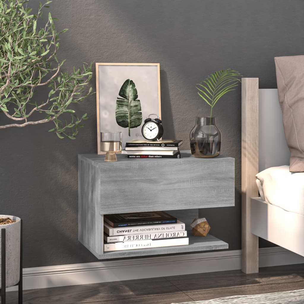 Bedside Table - Jemi Moe Nightstand Grey Sonoma 46cm