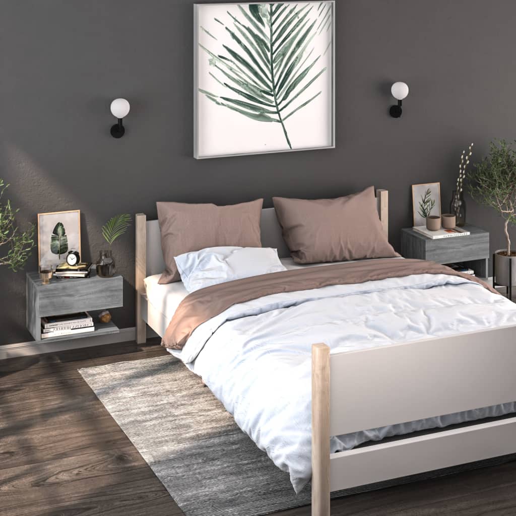 Bedside Table - Jemi Sid 2 Piece Nightstand Grey Sonoma 29.5cm