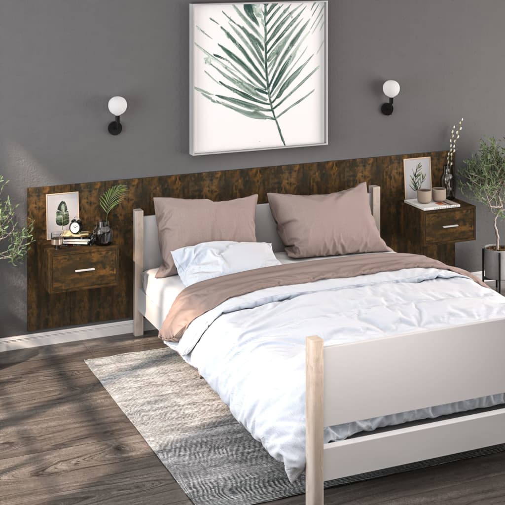Bedside Table - Jemi Sol 2 Piece Nightstand Smoked Oak 48.5cm