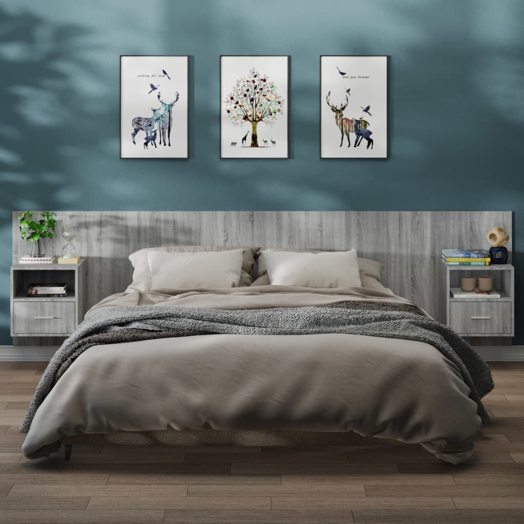 Bedside Table - Jemi Alf 2 Piece Nightstand Grey Sonoma 48.5cm