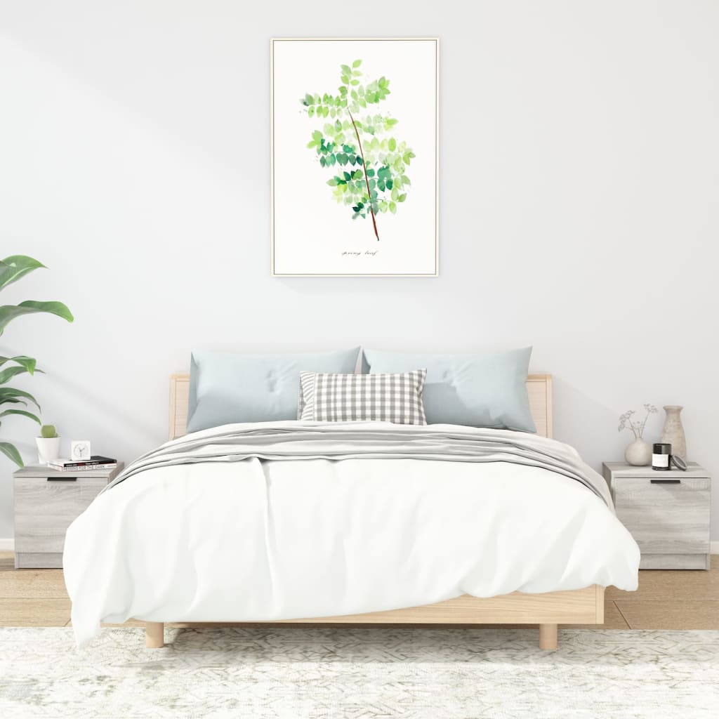 Bedside Table - MESA 2 Piece Nightstand Grey Sonoma 40cm