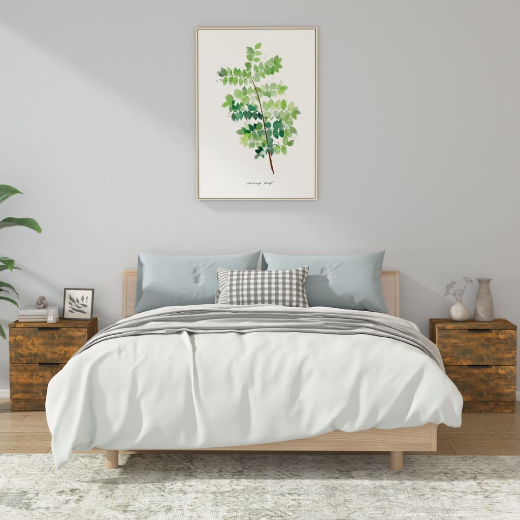 Bedside Table - LEONE Sam 2 Piece Nightstand Smoked Oak 39cm