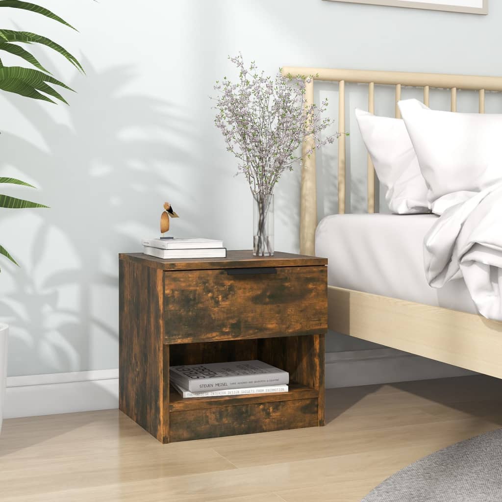 Bedside Table - LEONE Sam Nightstand Smoked Oak 40cm