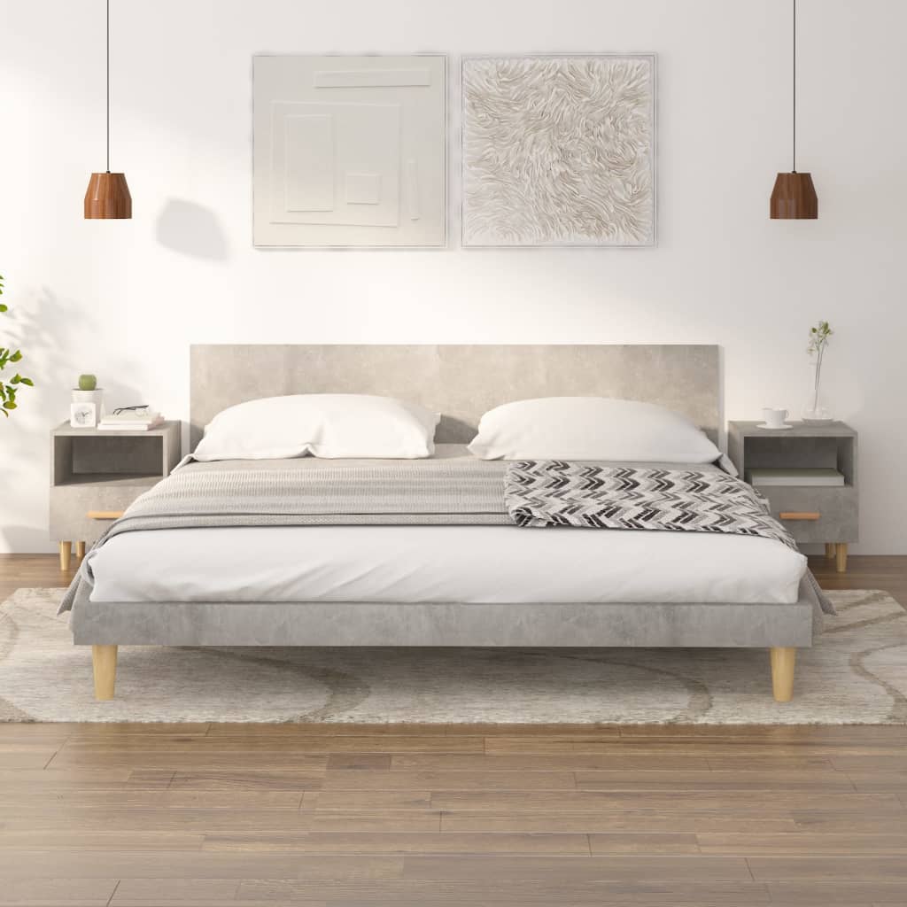 Bedside Table - ROCHESTER 2 Piece Nightstand Concrete Grey 40cm