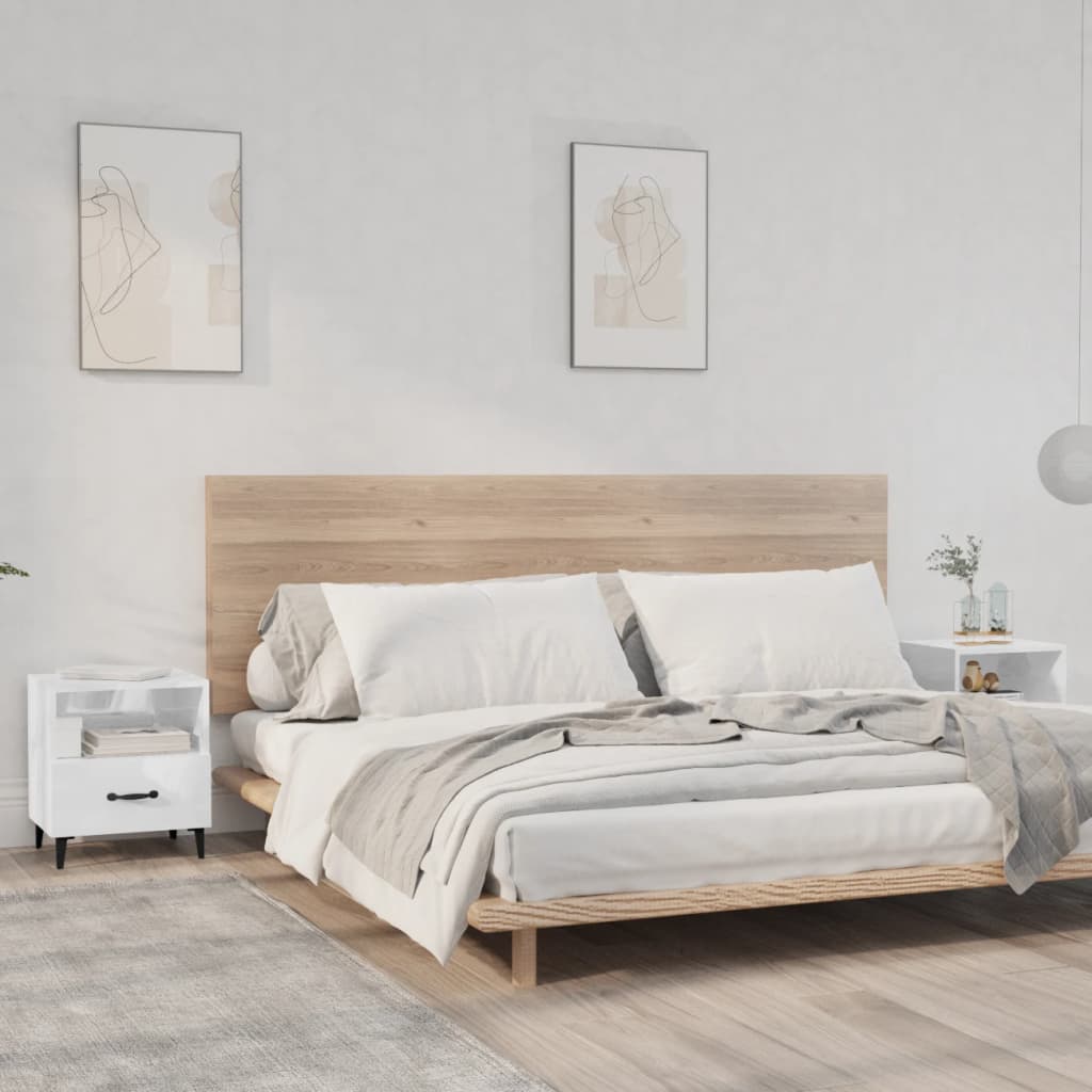 Bedside Table - LEONE Samir 2 Piece Nightstand High Gloss White 40cm
