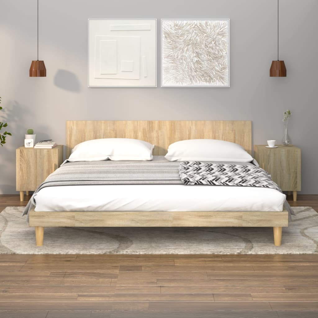 Bedside Table - LEONE Bea 2 Piece Nightstand Sonoma Oak 40cm