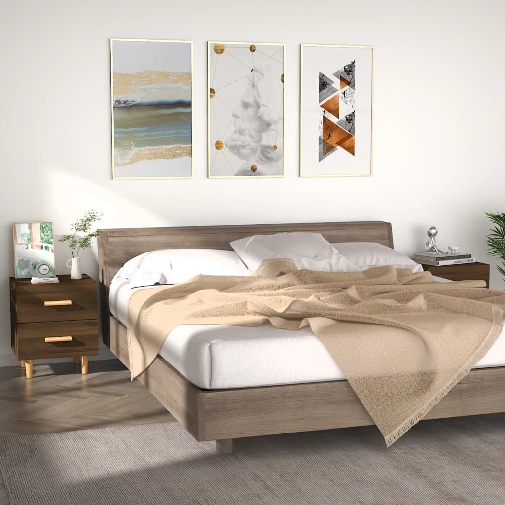 Bedside Table - ROCKFORD Dallas 2 Piece Nightstand Brown Oak 40cm