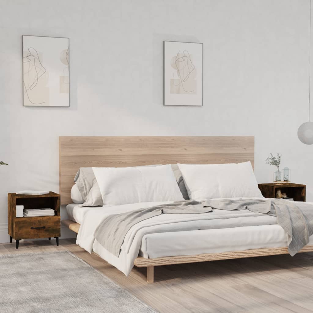 Bedside Table - LEONE Cal 2 Piece Nightstand Smoked Oak 40cm