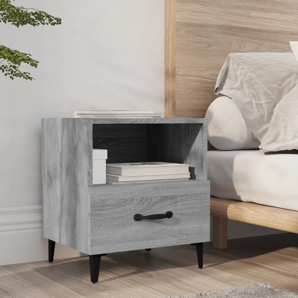 Bedside Table - LEONE Alf Nightstand Grey Sonoma 40cm