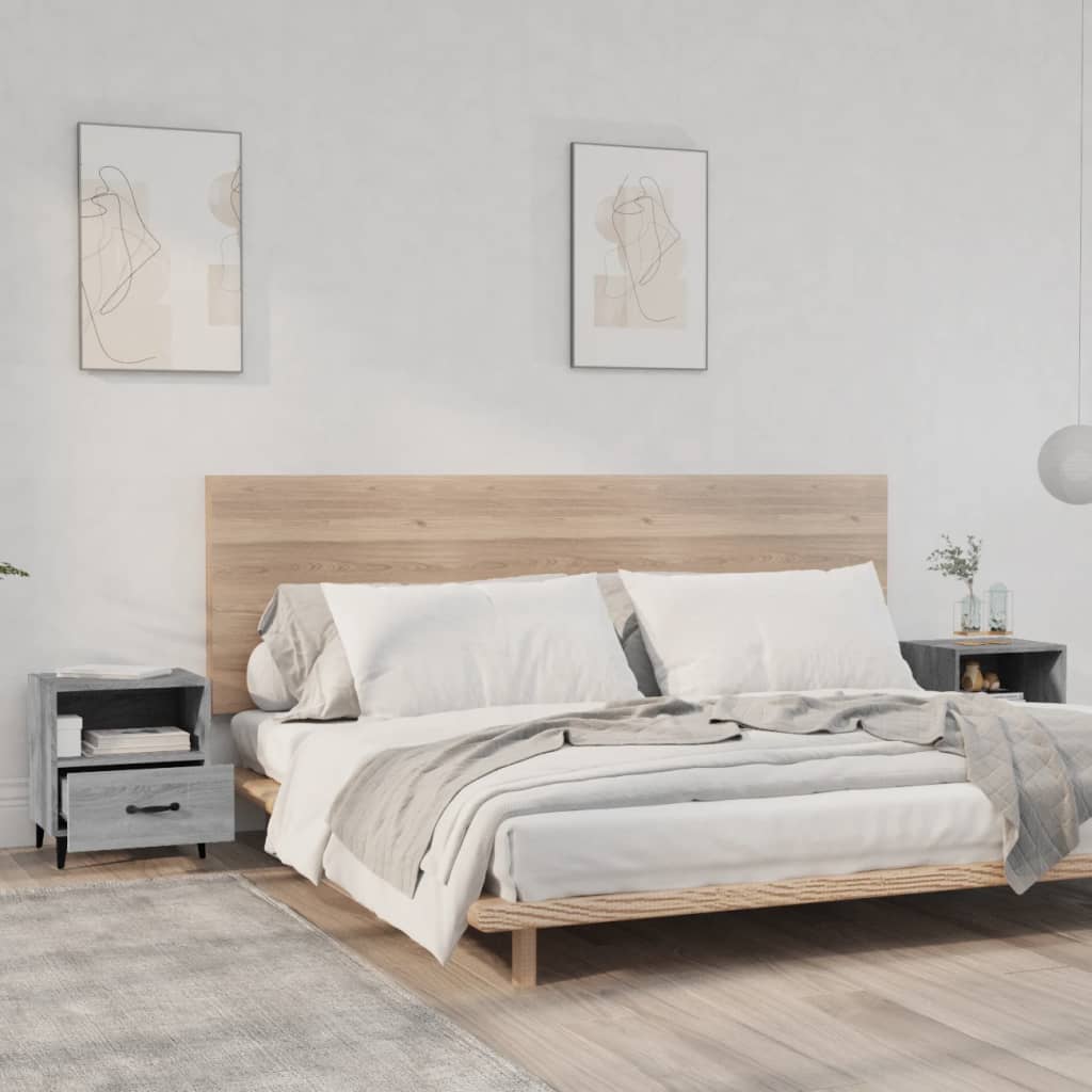 Bedside Table - LEONE Glen 2 Piece Nightstand Grey Sonoma 40cm