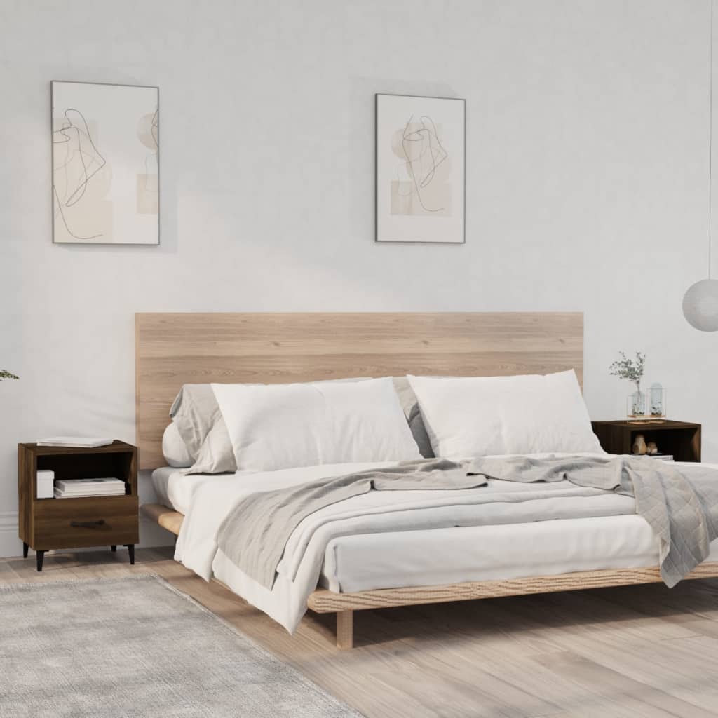 Bedside Table - LEONE Eli 2 Piece Nightstand Brown Oak 40cm