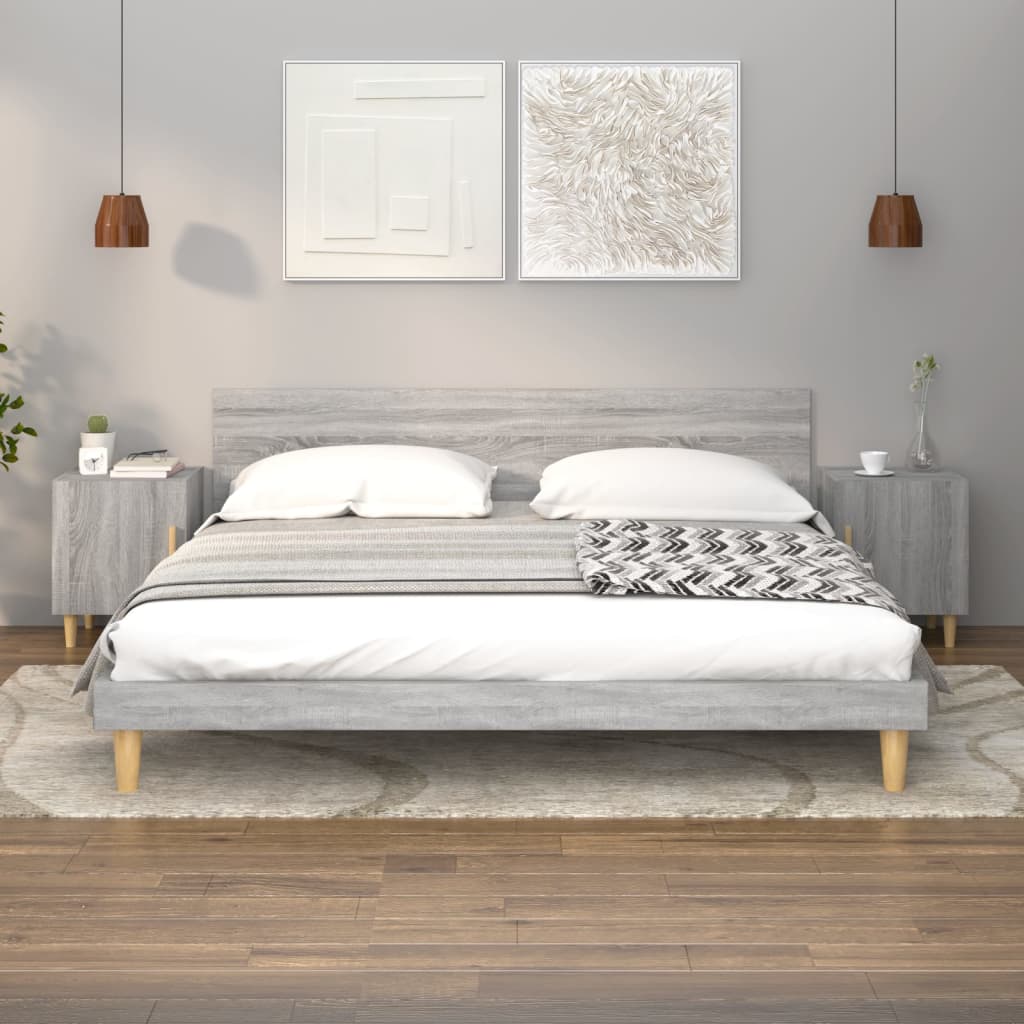 Bedside Table - LEONE Sam 2 Piece Nightstand Grey Sonoma 40cm