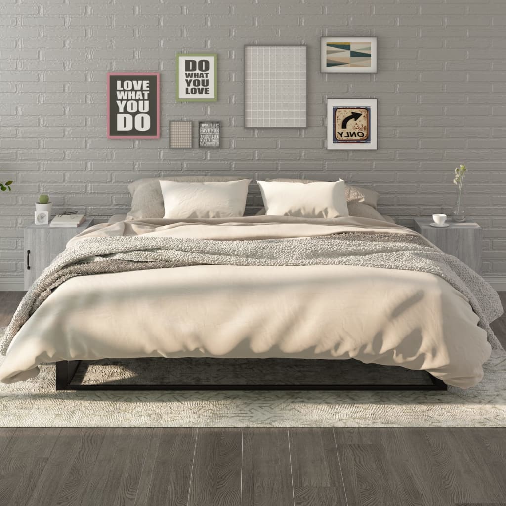 Bedside Table - LEONE Moe 2 Piece Nightstand Grey Sonoma 40cm