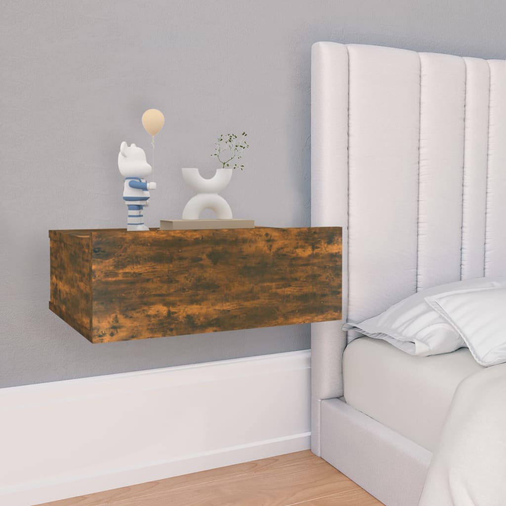Bedside Table - FALMOUTH Nightstand Smoked Oak 40cm
