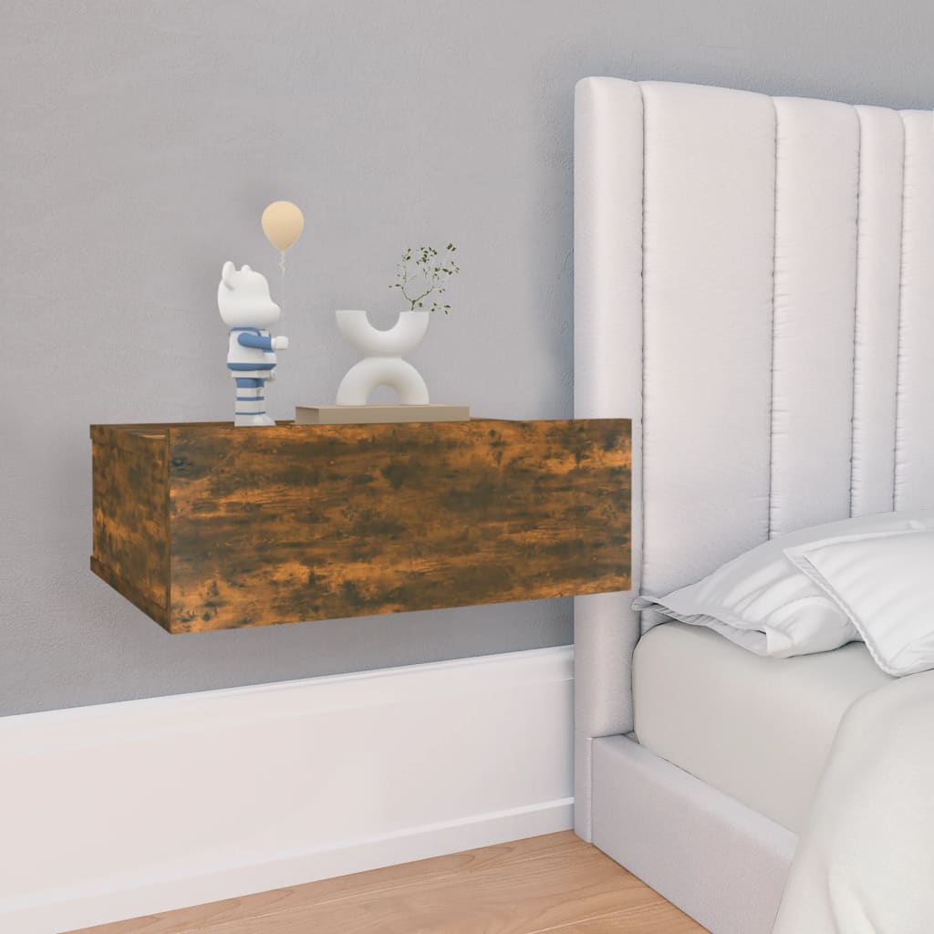 Bedside Table - FALMOUTH 2 Piece Nightstand Smoked Oak 40cm