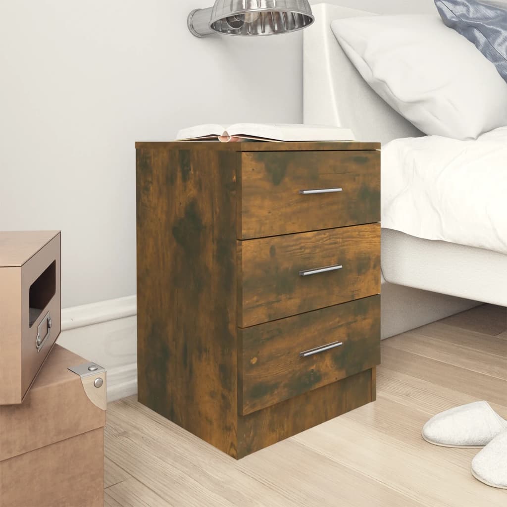 Bedside Table - HERON 2 Piece Nightstand Smoked Oak 38cm