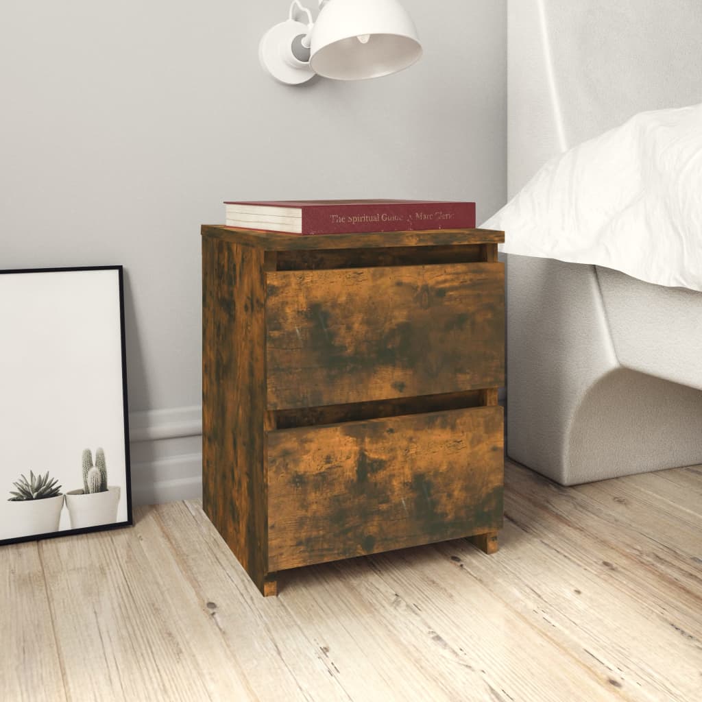 Bedside Table - SALMON 2 Piece Nightstand Smoked Oak 30cm