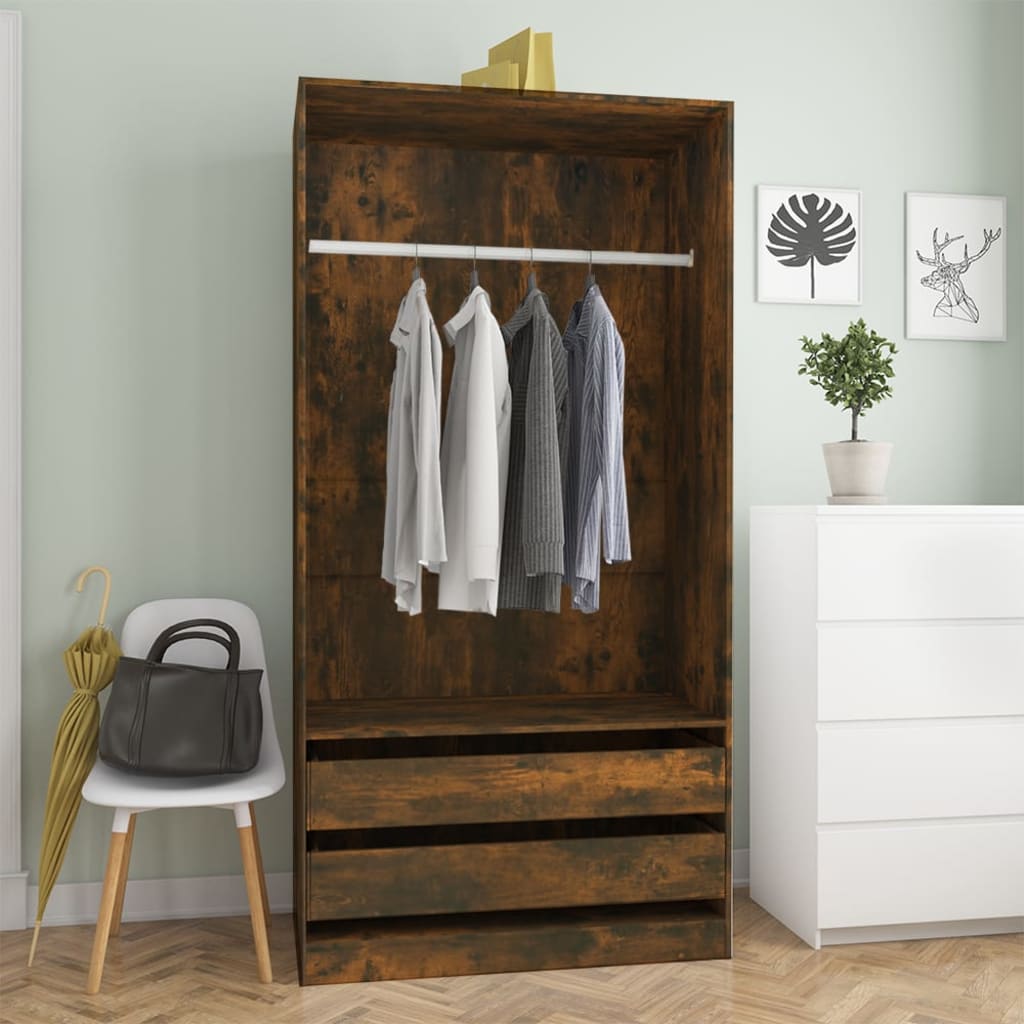 Wardrobe Smoked Oak 100x50x200cm Engineered Wood